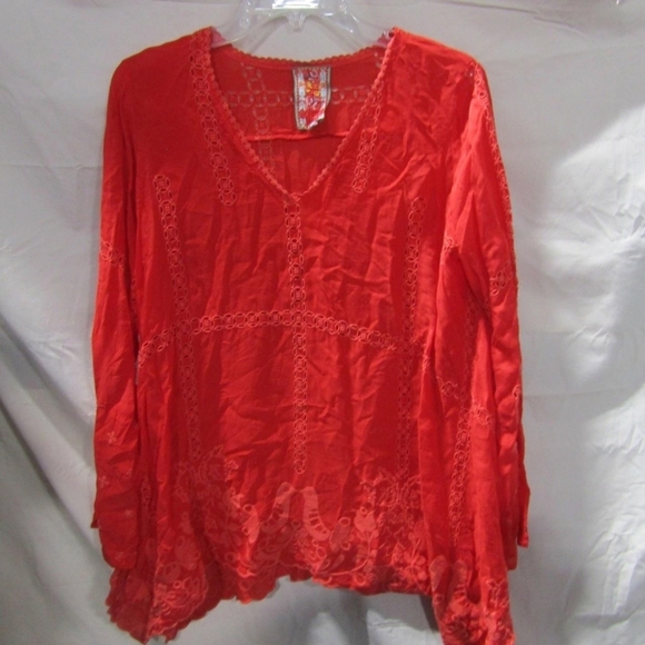 Johnny Was Embroidered Red-Orange Boho Blouse Tunic Top Small GUC - Picture 1 of 3